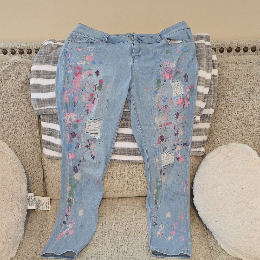New York & Company Colorful Splatter Straight Leg Jeans